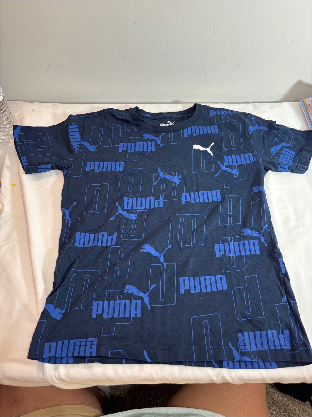 Puma Navy Blue All-Over Logo Short Sleeve Tee. 0291